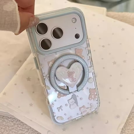 K23134 くまねこハート MagSafeグリップ付きiPhoneケース