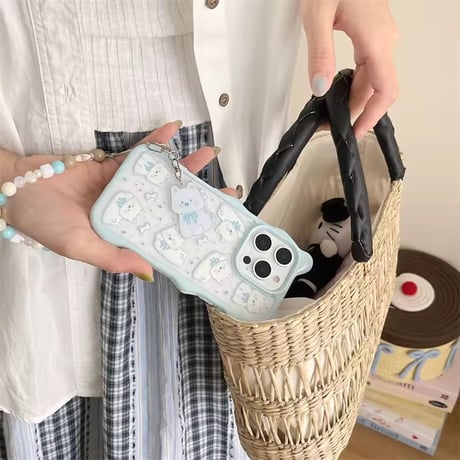 K22786 ビーズストラップ付きゆるふわドッグiPhoneケース