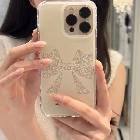 【即納商品】S74589 レースリボンのホワイトiPhoneケース