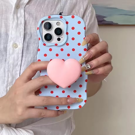 K23000 ぷっくりハートソケット付きドット柄 iPhoneケース