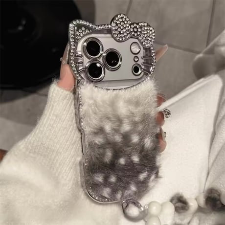 K23006 ビジューリボン もこもこファー iPhoneケース
