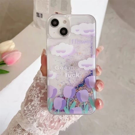 S74490 GoodluckチューリップグリッターiPhoneケース