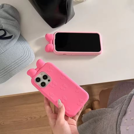 S75191 ぷっくりリボンピンクiPhoneケース