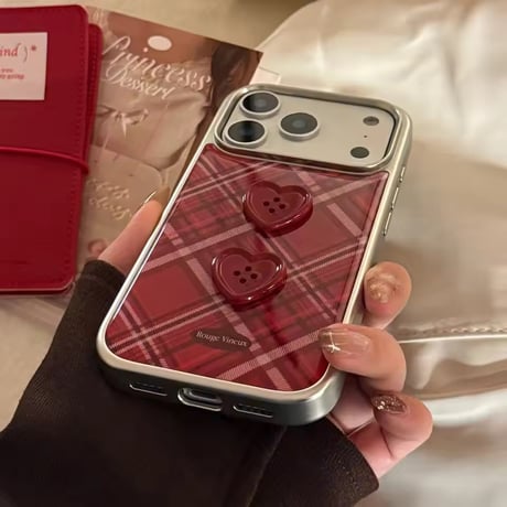 S75330 ハートボタンチェック iPhoneケース