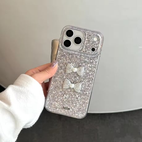 S75339 ダブルパールリボン グリッターiPhoneケース