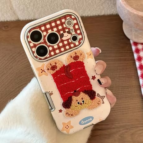 S75152 ふわもこアニマル刺繍 iPhoneケース