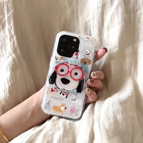 K23070 わんちゃんイラストMagSafeグリップ付きiPhoneケース