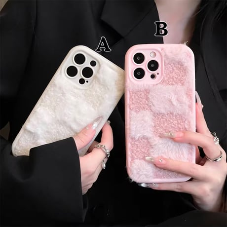 S74335 ふわもこチェック iPhoneケース