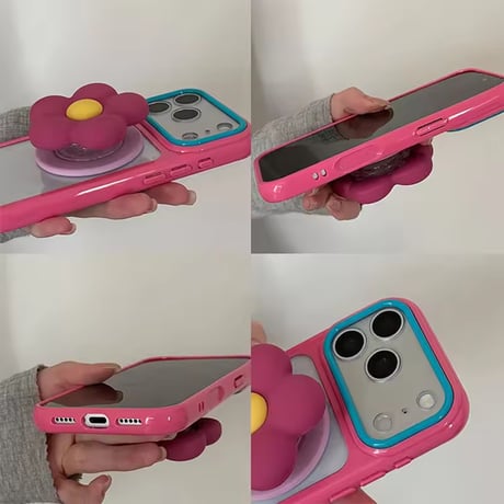 K23192 フラワーMagSafeグリップ付き クリアiPhoneケース