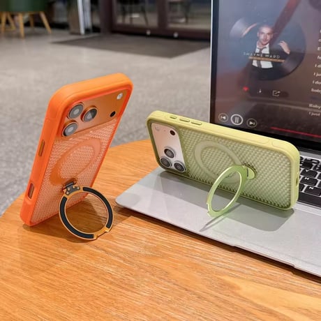 S75530 メッシュデザイン回転リング付きMagSafe対応iPhoneケース