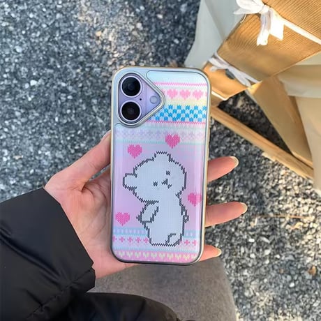 S75559 ニット風ベアハート iPhoneケース