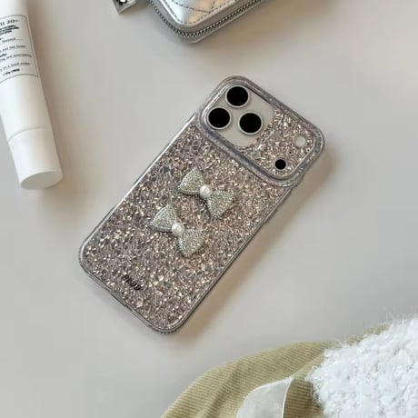 S75339 ダブルパールリボン グリッターiPhoneケース
