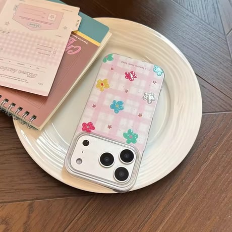 S75643 カラフルフラワーチェックiPhoneケース