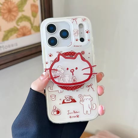 K23099 ねこフェイスMagSafeグリップiPhoneケース
