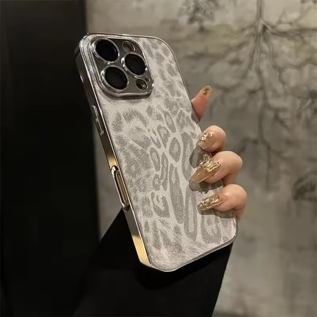 S74693 レオパード柄メタリックフレームiPhoneケース