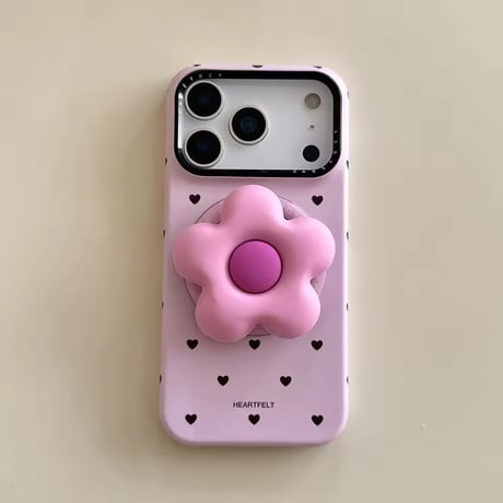 K22999 MagSafe対応 フラワーグリップ付き ハートドットiPhoneケース