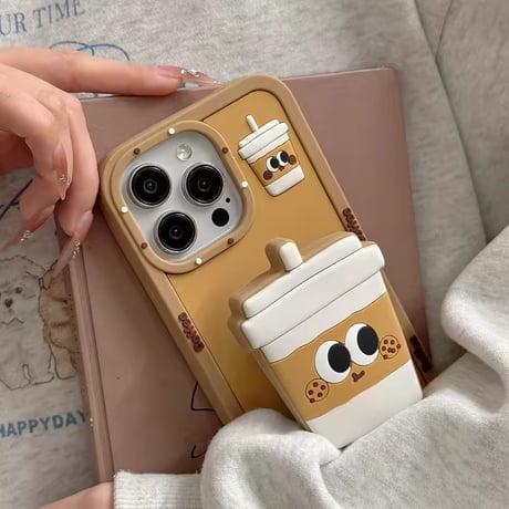 K22615 クッキーラテカップ iPhoneケース（スタンド付き）
