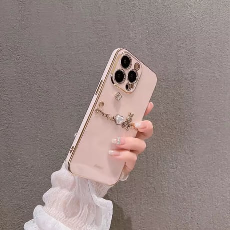 S74640 きらきらハートとうさぎのビジューiPhoneケース