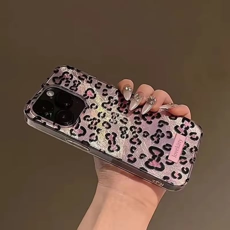 S75374 ピンクレオパードリボンiPhoneケース