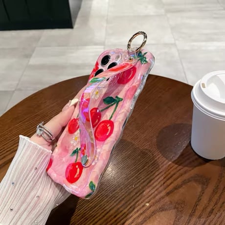 K22748 苺とチェリーのあまかわデザインiPhoneケース