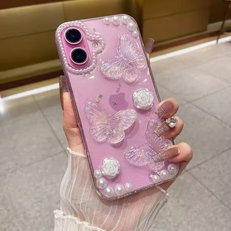 L62205 きらめく蝶とパールのiPhoneケース