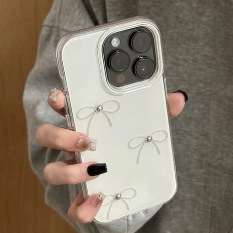 S74642 シルバーリボンのシンプルガーリーiPhoneケース