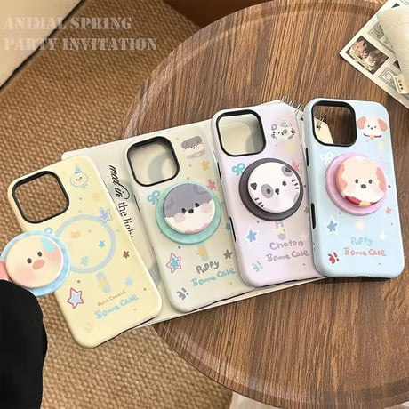 K22919 アニマルフェイス グリップ付きiPhoneケース