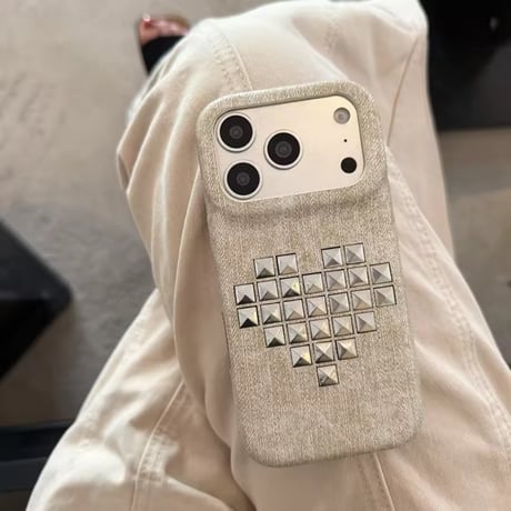 S75634 スタッズハート デニムライクiPhoneケース