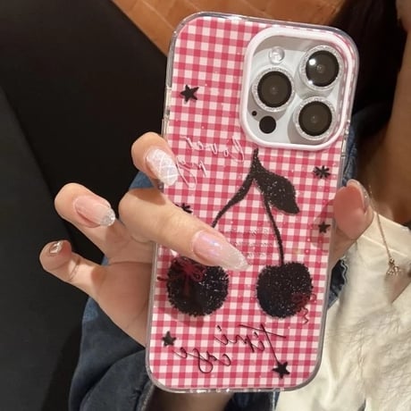 S74598 ギンガムチェック×チェリーのiPhoneケース
