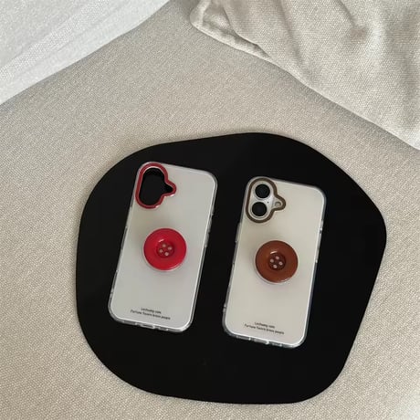 K23036 レトロボタンスタンド付きクリアiPhoneケース