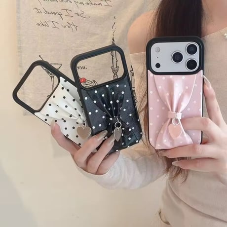 K23034 ドットリボン ハートチャーム付き iPhoneケース