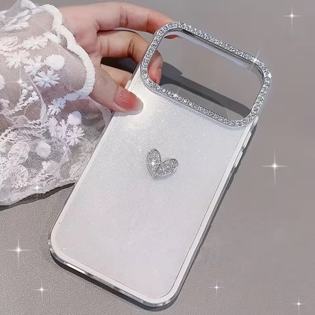 S75144 きらめきハートのホワイトラメ iPhoneケース