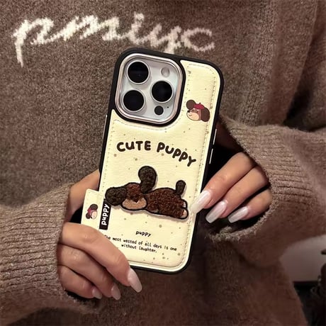 S75009 ふわもこパピー刺繍 iPhoneケース