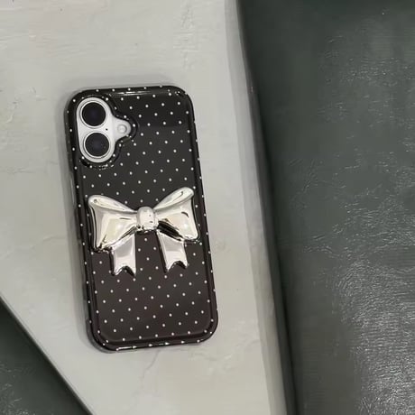 S74966 シルバーリボンドット iPhoneケース