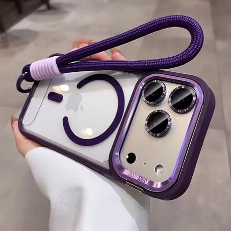 K23022 カラーフレームストラップMagSafeクリアiPhoneケース