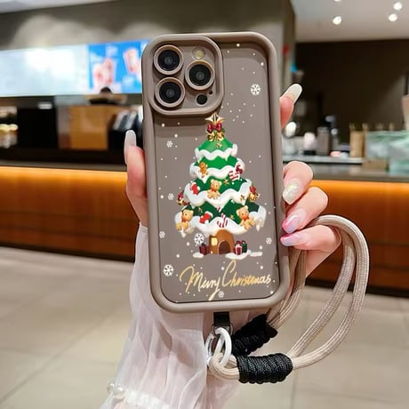 K22625 ストラップ付きクリスマスケーキ＆ツリー iPhoneケース