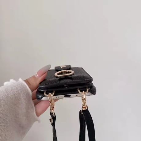 K22925 ミラー＆カードポケット付きショルダーiPhoneケース