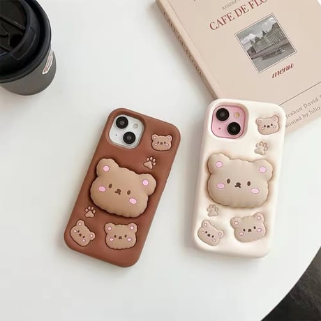 【即納商品】K22684 もこもこくまフェイス iPhoneケース（スタンド機能付き）