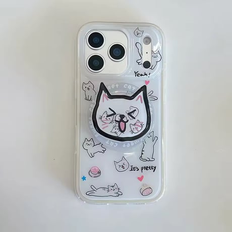 K23099 ねこフェイスMagSafeグリップiPhoneケース