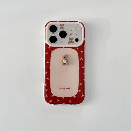 K23049 くすみフラワーベアiPhoneケース（ハンドストラップ付き）
