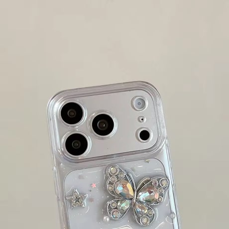 L62436 ビジューバタフライクリアiPhoneケース