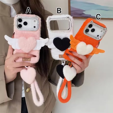 K22983 ふわふわエンジェルハート iPhoneケース（ストラップ付き）