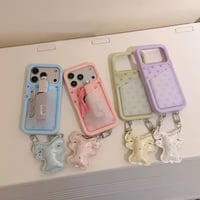 K23179 カスタムカラードットポケットiPhoneケース＆ベアチャームストラップセット
