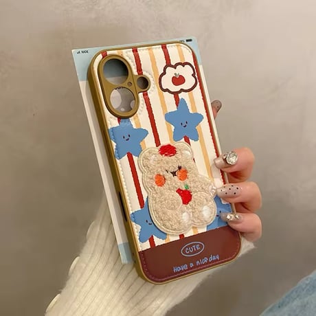 S74466 もこもこアニマル刺繍iPhoneケース