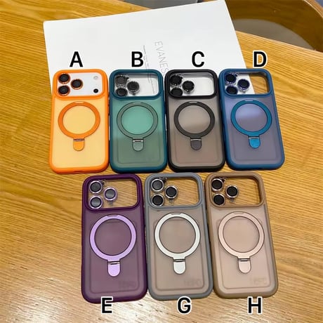 K22873 MagSafe対応くすみカラーのリング付きiPhoneケース