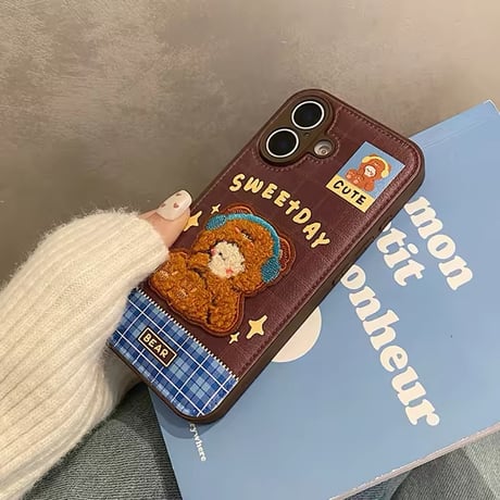 S74466 もこもこアニマル刺繍iPhoneケース