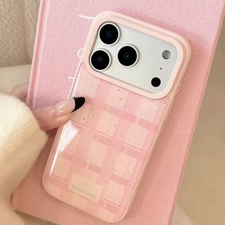 S75213 ピンクチェック グロウiPhoneケース