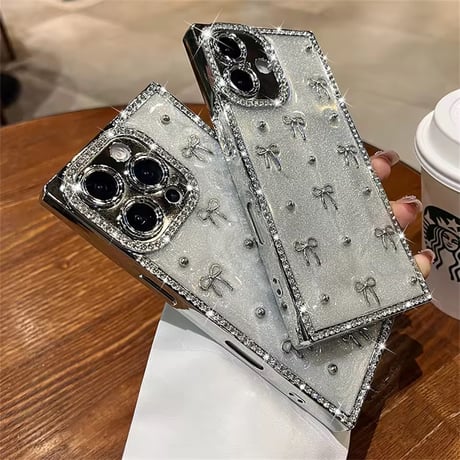 S75248 きらめきリボン ビジューフレーム iPhoneケース