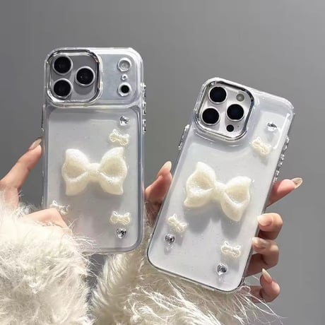 L62428 うるツヤリボンジュエルクリアiPhoneケース