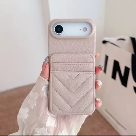 K22922 カードポケット付き レザー調iPhoneケース